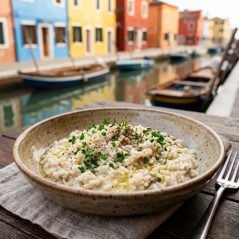A bowl of traditional Risotto di gò from Burano