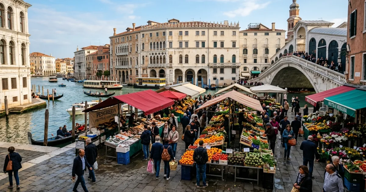 Travel Guides 9 The vibrant Rialto Market in San Polo, Venice along the Grand Canal