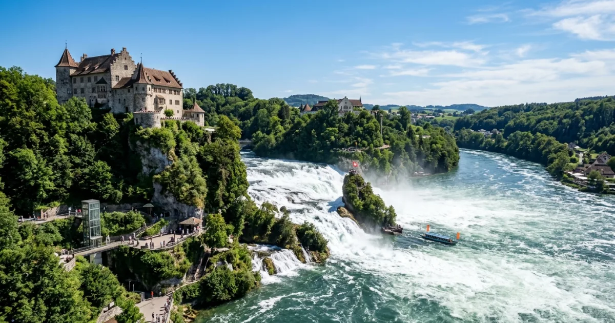 Schloss Laufen overlooking the Rhine Falls in Switzerland