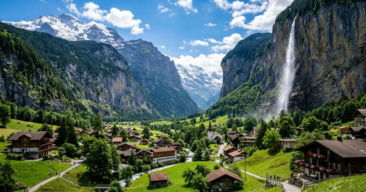 Staubbach Falls 2 Staubbach Falls cascading down a cliff in Lauterbrunnen Valley
