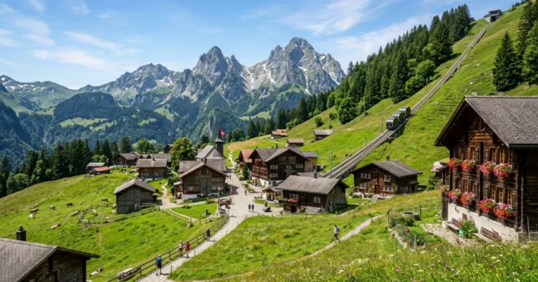 Stoos 3 Panoramic view of the alpine village of Stoos and the surrounding Swiss Alps