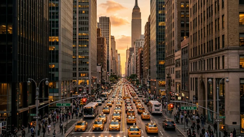 Decode the Manhattan Street and Avenue Grid 6 Perspective view down a straight Manhattan avenue framed by tall architecture and yellow taxis