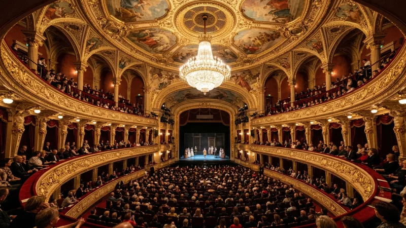 Select Seats Carefully for Sightlines and English Surtitles 3 Interior auditorium of the National Theatre in Prague featuring tiered gilded balconies and red velvet seating.