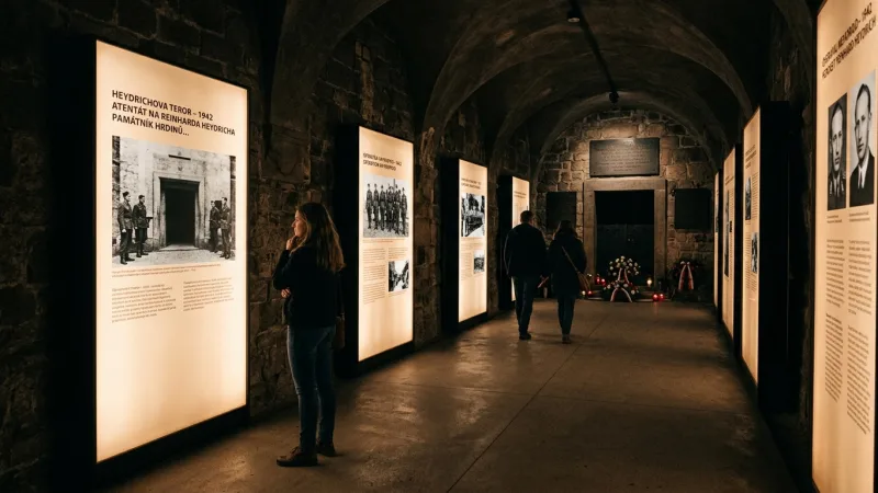 Time Your Visit Around School Groups and Documentaries 1 Interior view of the historical exhibition at the Heydrich Terror Memorial.