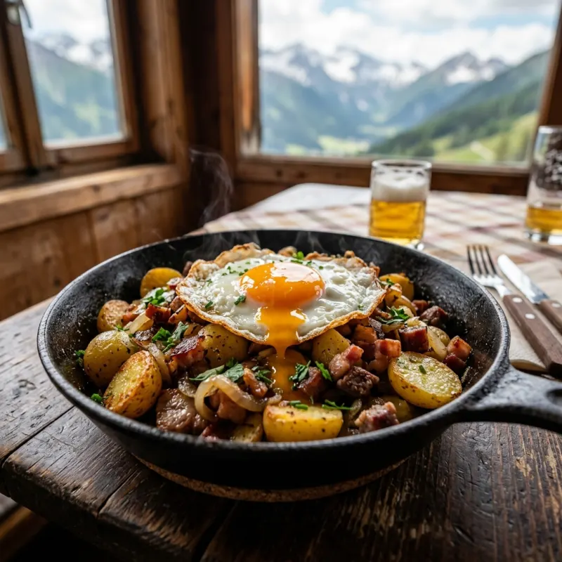 Tiroler Gröstl in a cast iron pan