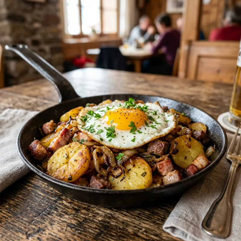 Tiroler Gröstl in a cast-iron skillet