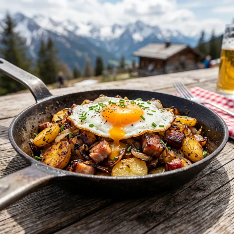Tiroler Gröstl in a cast iron pan