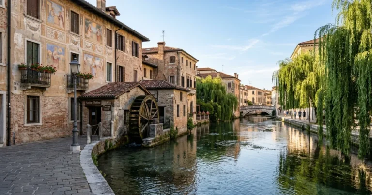 Treviso 2 Picturesque canal and historic waterwheel in Treviso, Italy