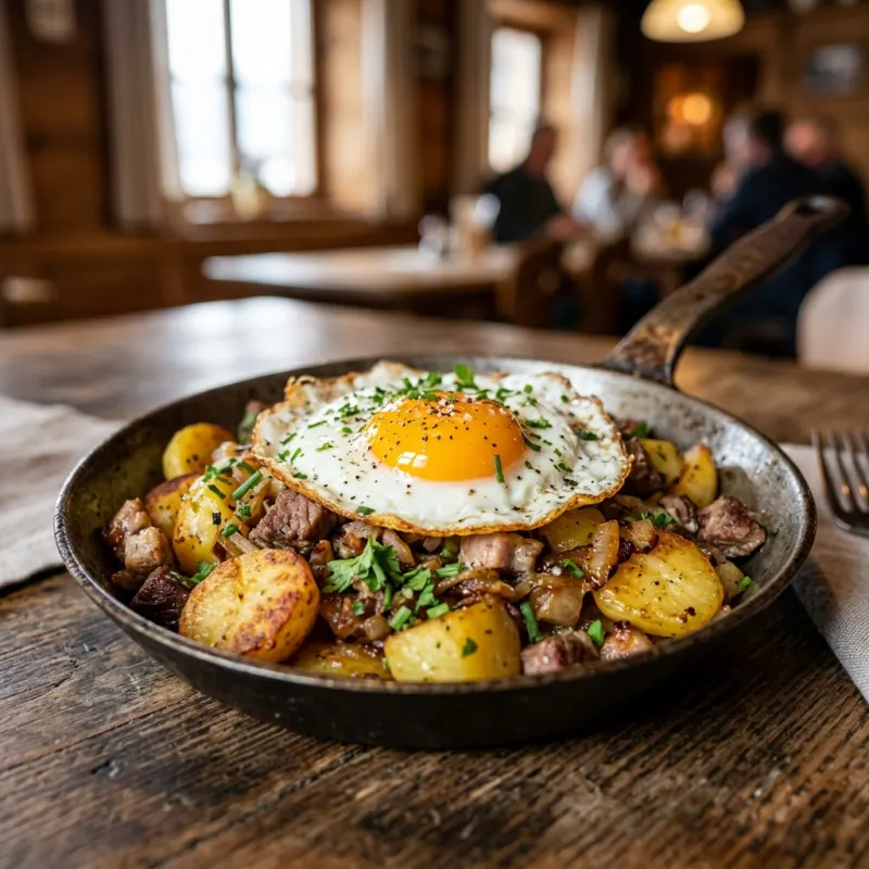 Tyrolean Gröstl in a cast-iron skillet