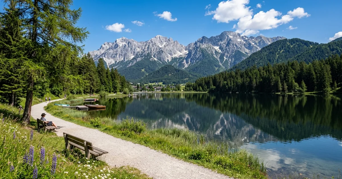 Scenic view of Wildsee Lake in Seefeld with the Karwendel mountains in the background