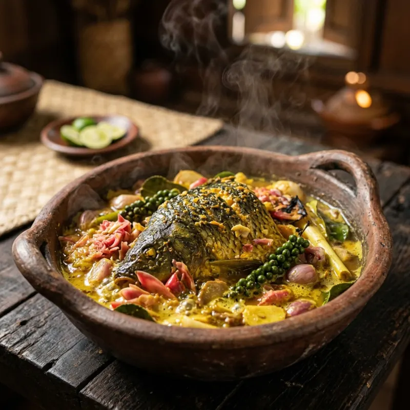 Arsik Ikan Mas traditional Batak fish dish with torch ginger and yellow spices