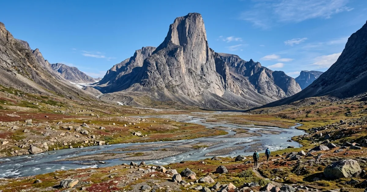 Panoramic view of Mount Thor and glacial valleys in Auyuittuq National Park Nunavut