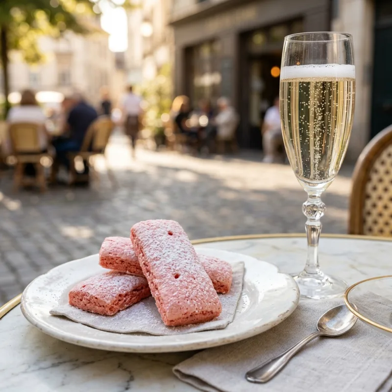 Biscuit Rose de Reims with a glass of champagne