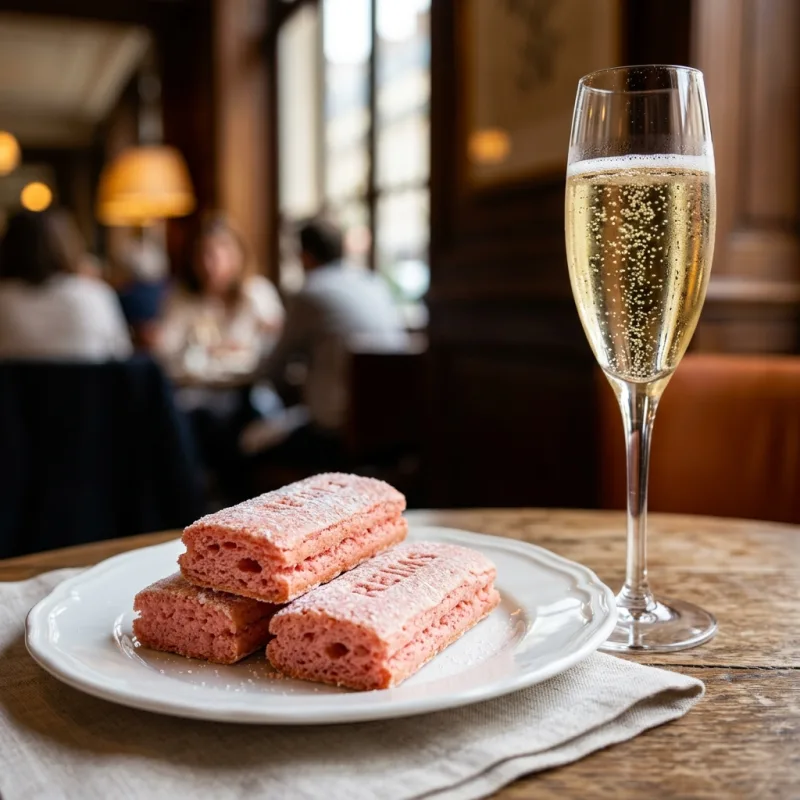 Biscuit Rose de Reims with a glass of Champagne