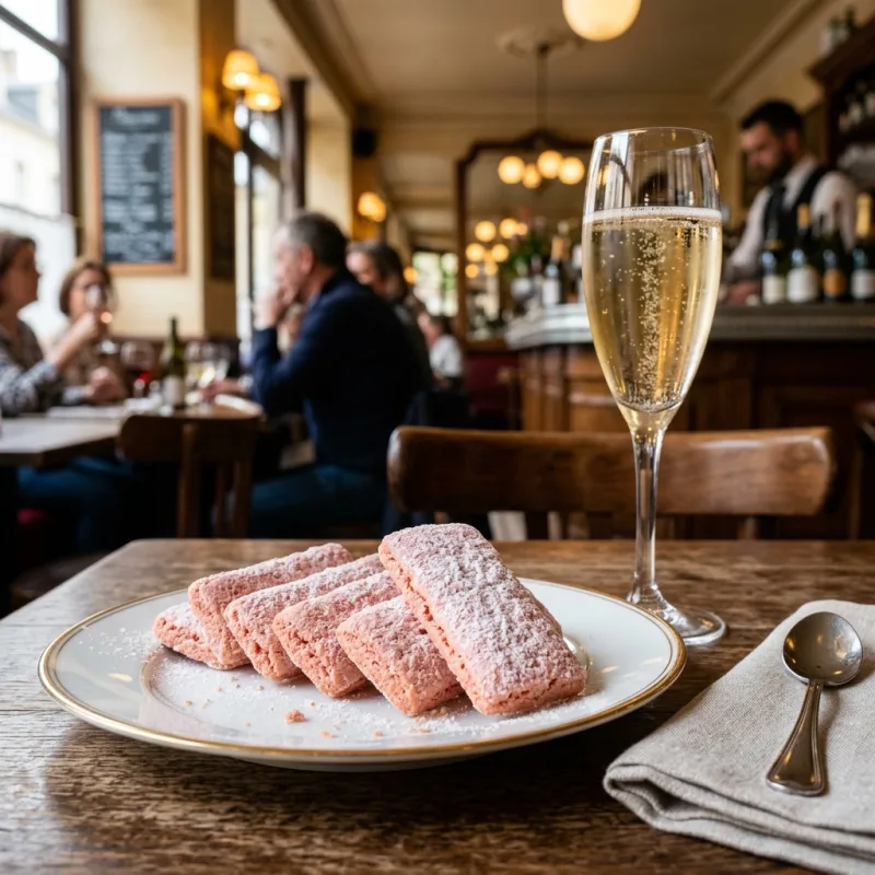 Biscuit Rose de Reims with a glass of Champagne