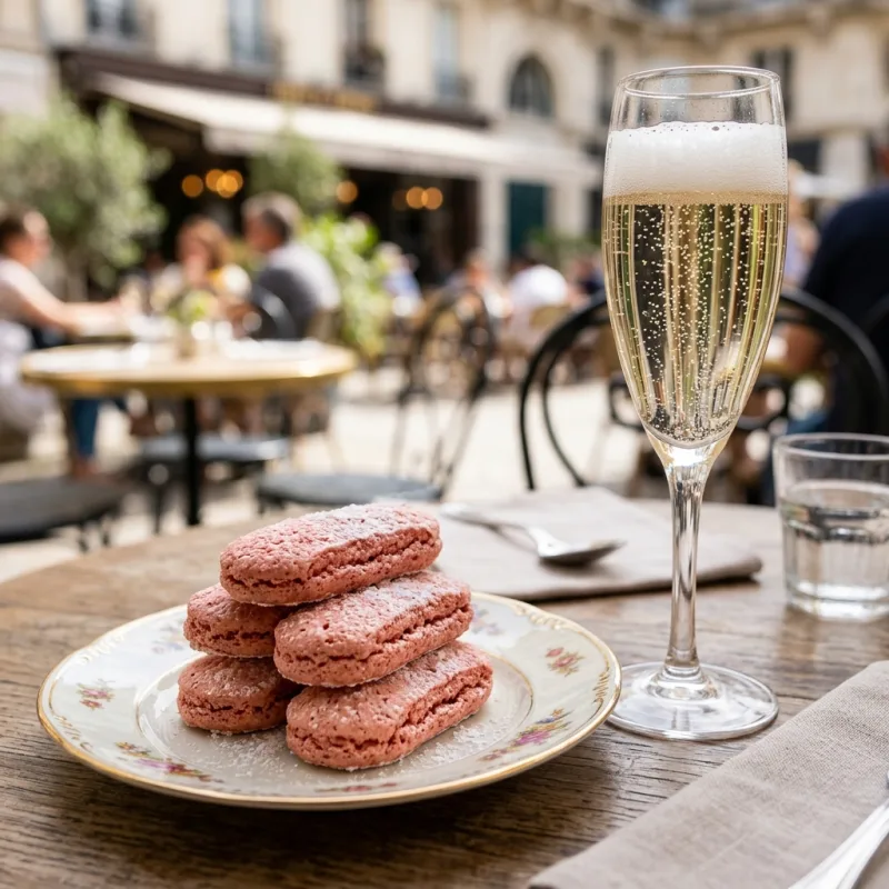 Biscuit Rose de Reims with a glass of Champagne