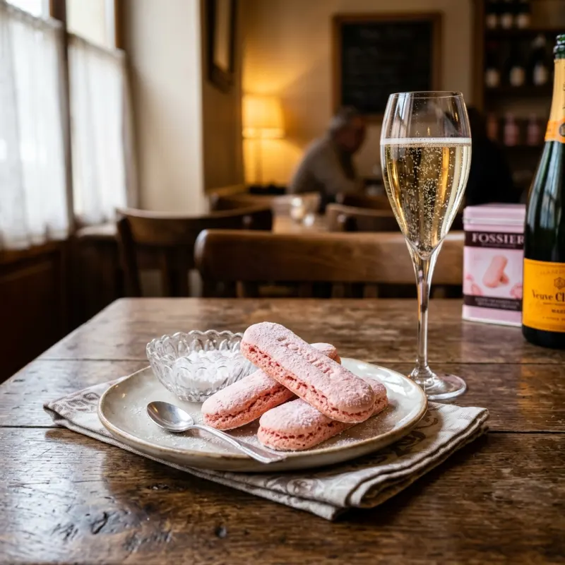 Biscuit Rose de Reims with a glass of Champagne