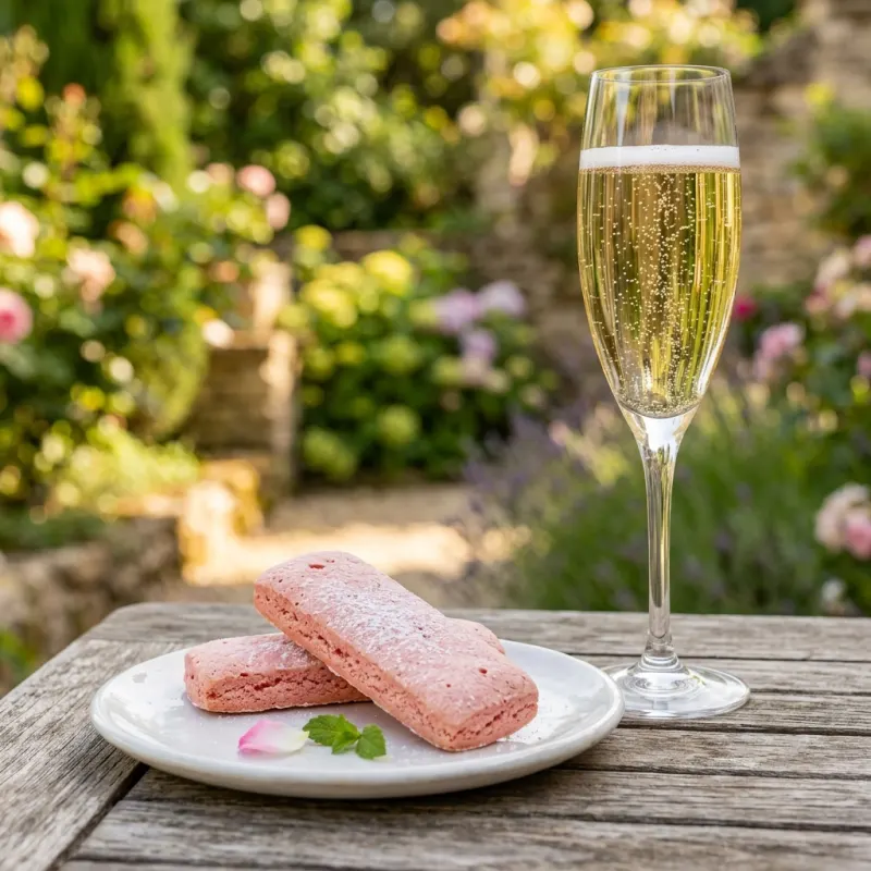 Biscuits Roses de Reims with a glass of Champagne
