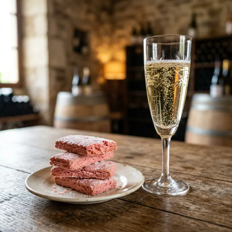 Biscuits Roses de Reims with a glass of Champagne
