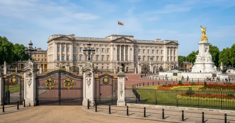 Buckingham Palace 14 Wide-angle view of Buckingham Palace facade with the Victoria Memorial in London