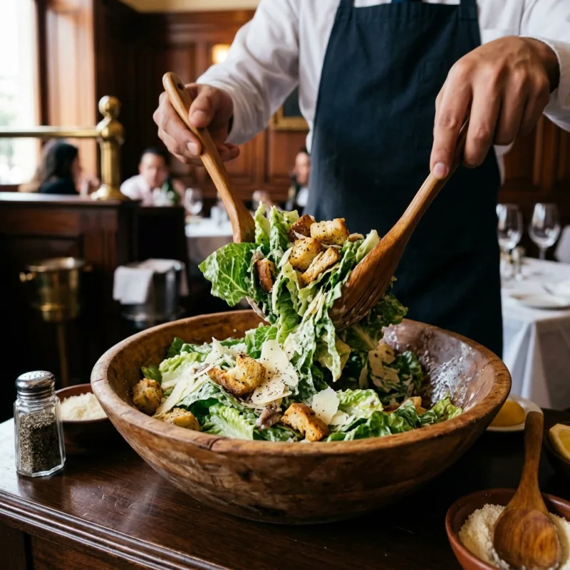 Classic Caesar Salad prepared tableside in Tijuana