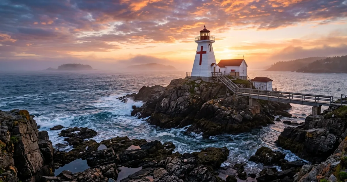 Head Harbour Lightstation on Campobello Island during sunset