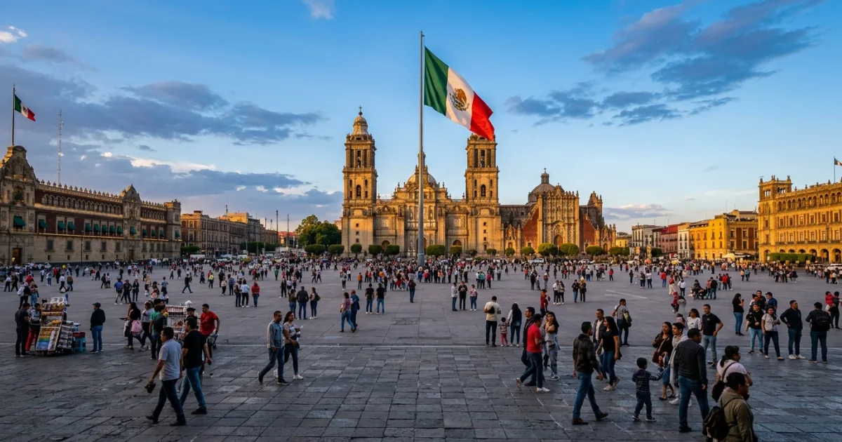 Panoramic view of the Metropolitan Cathedral and the Zocalo square in Centro Historico CDMX