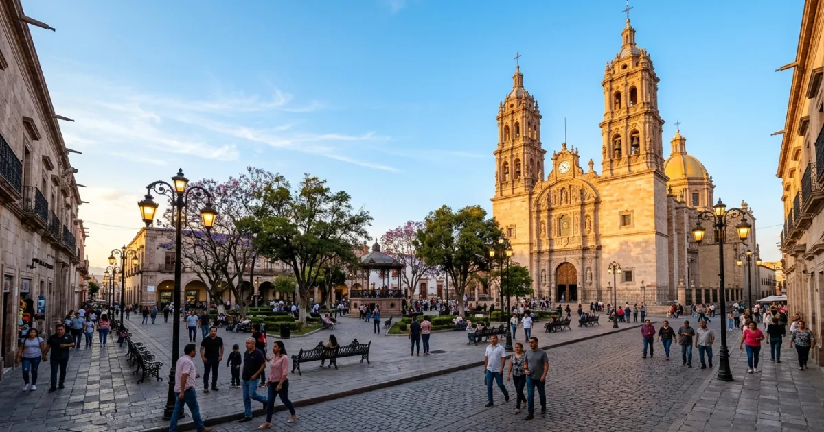 Plaza de Armas and the baroque Cathedral Basilica in Centro Historico Durango