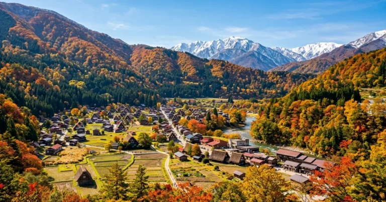 Chubu 4 Historic thatched-roof houses of Shirakawa-go nestled in the Japanese Alps during autumn