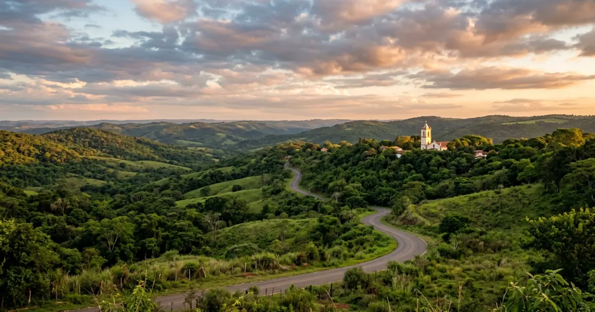 Panoramic landscape of Cordillera Department rolling hills in Paraguay