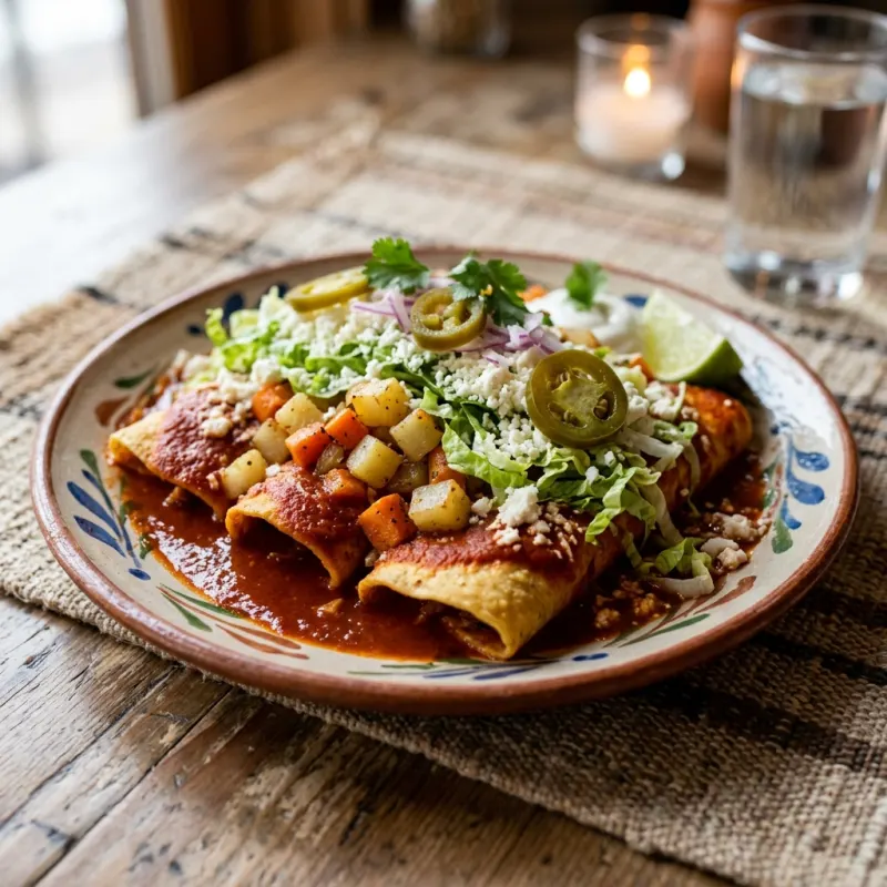 A plate of traditional Enchiladas Mineras from Guanajuato