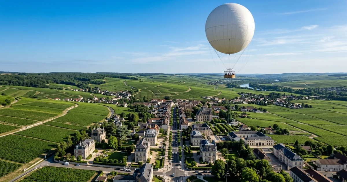 Epernay Captive Balloon flying over the Champagne vineyards