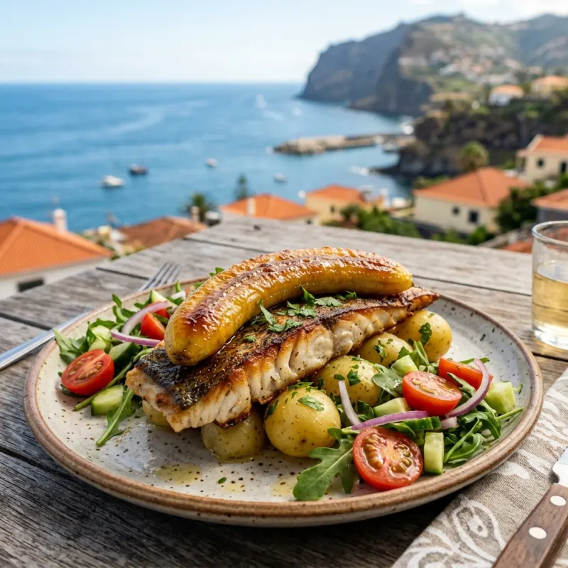 Espada com Banana, a traditional Madeiran dish of black scabbard fish and banana