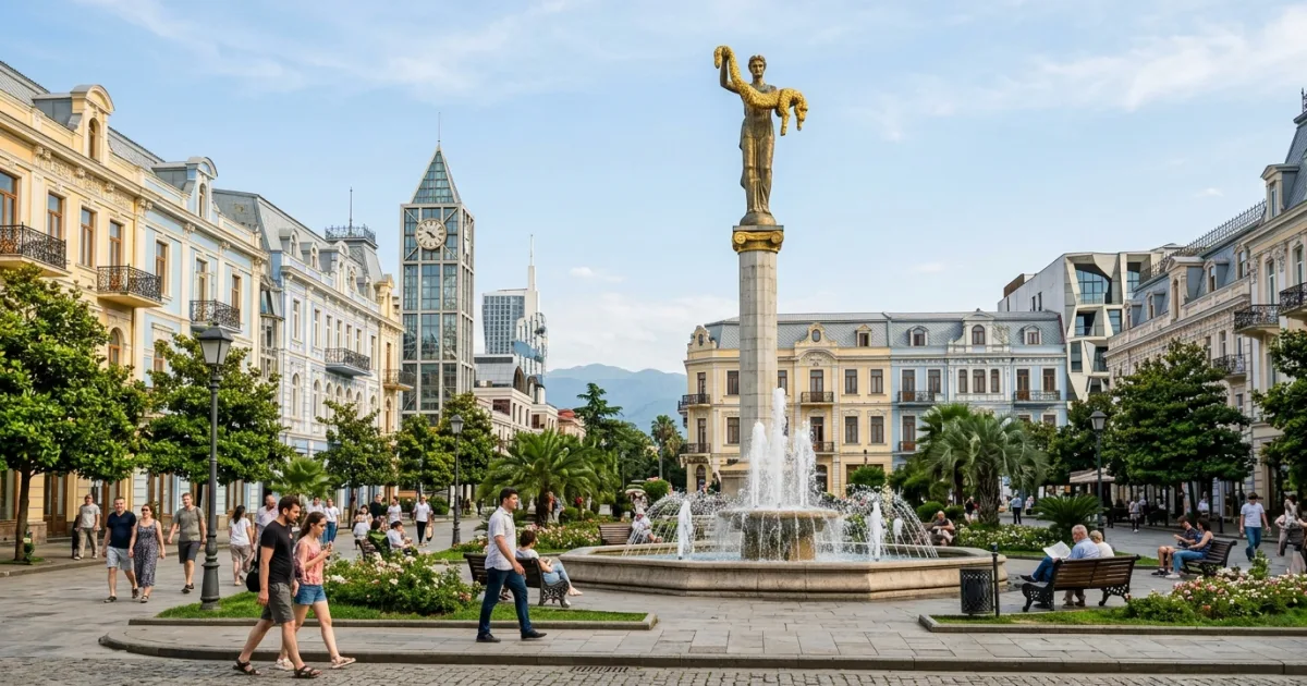 Europe Square in Batumi with the Medea statue and historic European-style architecture