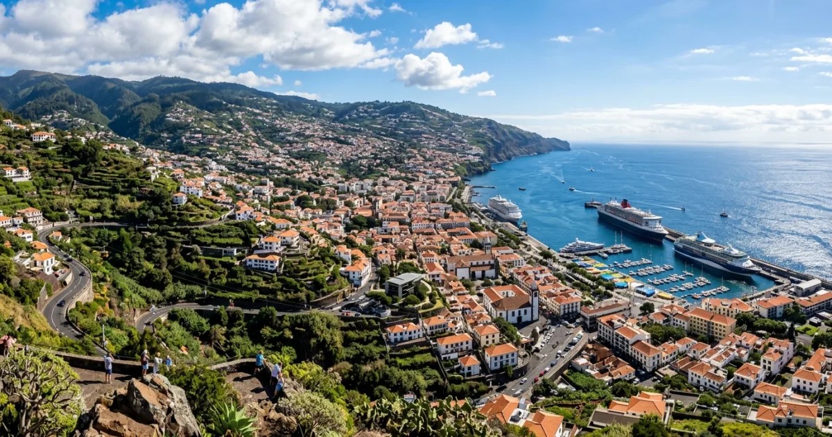 Panoramic view of Funchal city and harbor in Madeira, Portugal