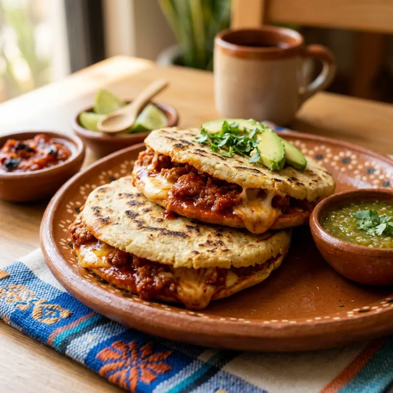Authentic Gorditas Laguneras stuffed with chicharrón and served with Mexican salsa