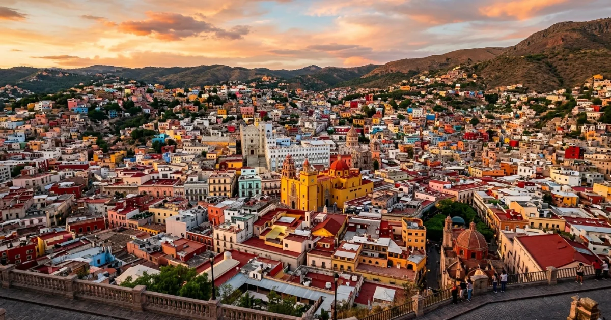 Panoramic view of Guanajuato City at sunset