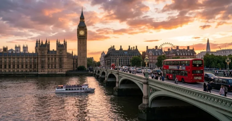 Houses of Parliament 15 Houses of Parliament and Big Ben beside the River Thames at sunset in London