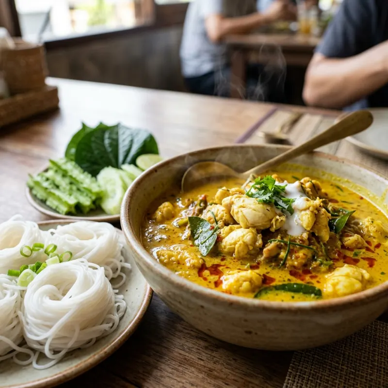 Southern Thai Yellow Crab Curry with Rice Vermicelli