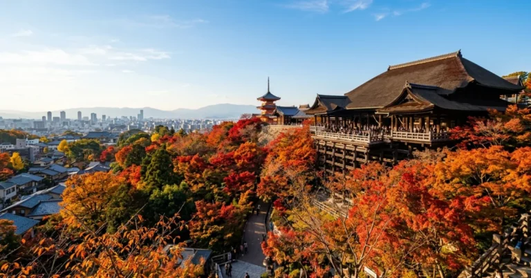 Kansai Region 3 Scenic view of a traditional temple in the Kansai region surrounded by autumn foliage