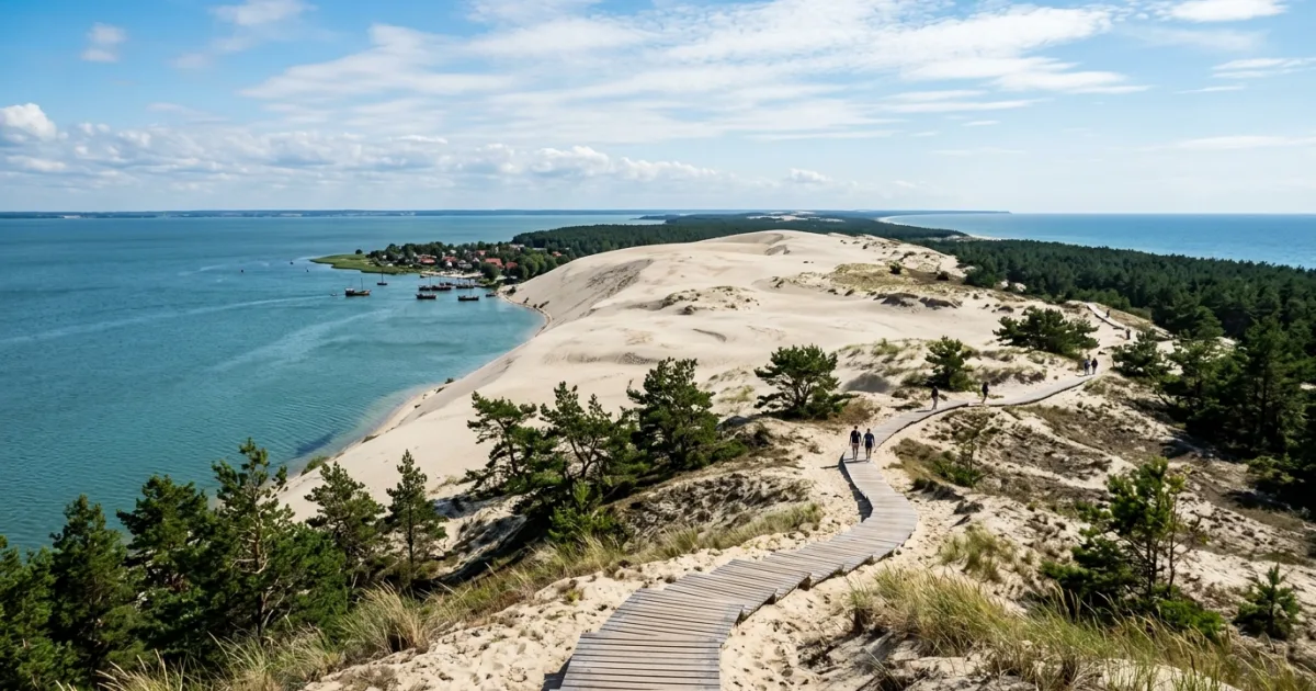 Panoramic view of Parnidis sand dune and Curonian Lagoon on the Lithuanian Baltic coast
