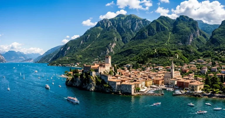 Malcesine & Monte Baldo 2 Panoramic view of Malcesine, Scaliger Castle, and Monte Baldo on Lake Garda