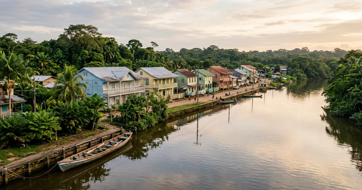 Colonial wooden architecture along the Mana River in French Guiana