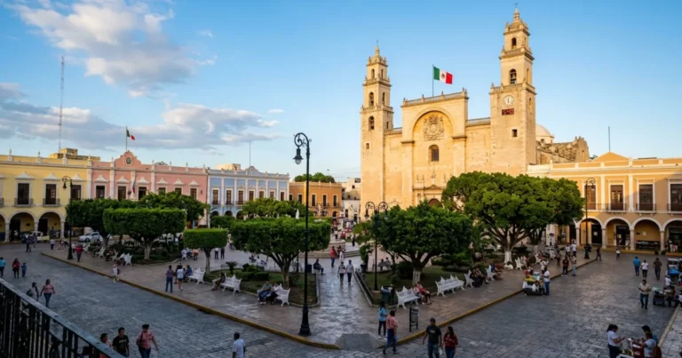 Merida, Mexico 8 Panoramic view of Plaza Grande and Cathedral of San Ildefonso in Merida Mexico