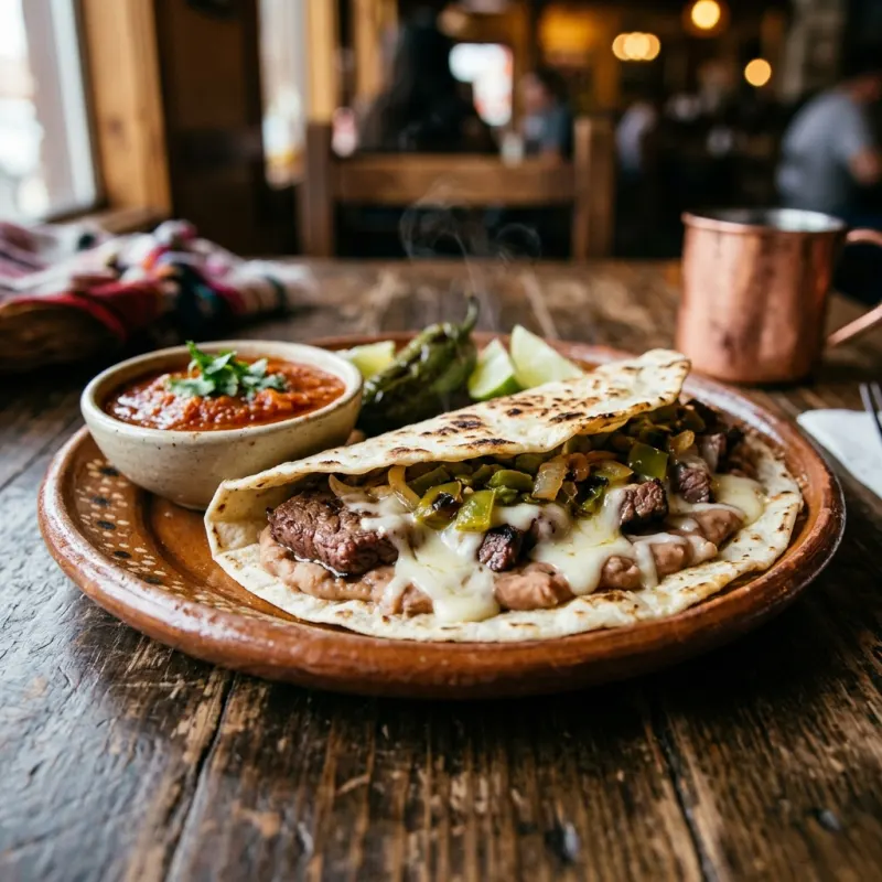 Authentic Montados Chihuahuenses with steak, refried beans, and melted cheese