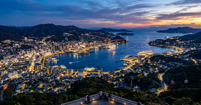 Nagasaki 6 Panoramic night view of Nagasaki city and harbor from Mount Inasa