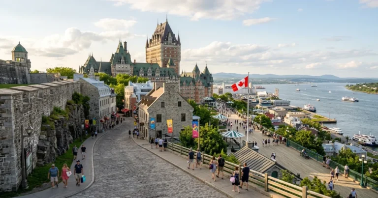 Old Quebec 1 Panoramic wide-angle view of Old Quebec and the historic Chateau Frontenac above the river