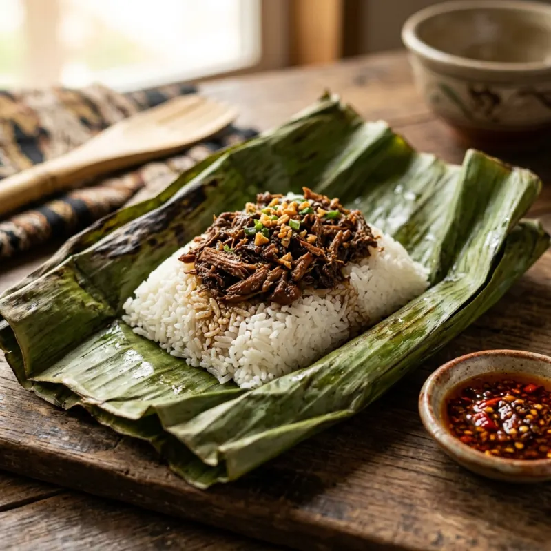 Pastil wrapped in banana leaves