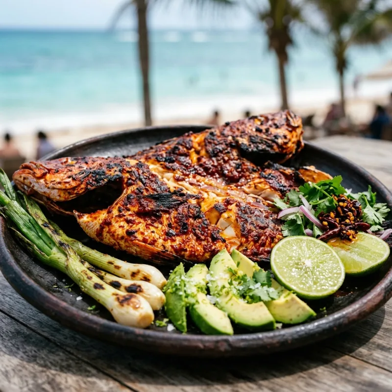 Pescado Zarandeado whole grilled fish with lime and charred vegetables