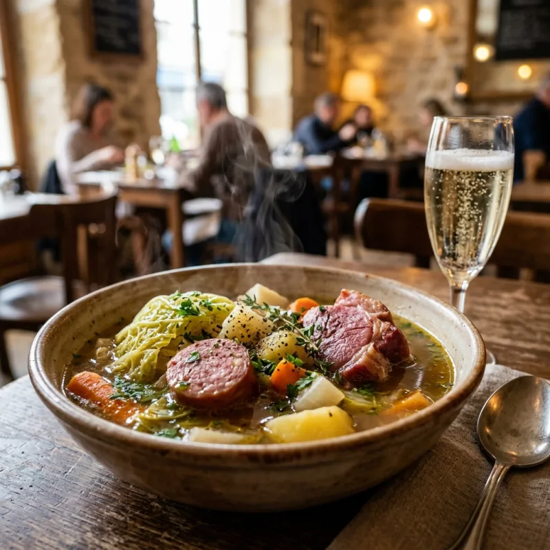 A bowl of traditional Potée Champenoise stew